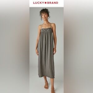 LUCKY BRAND XS Woven Yoke Cotton Buttery Soft Knit Maxi Dress in Washed Black